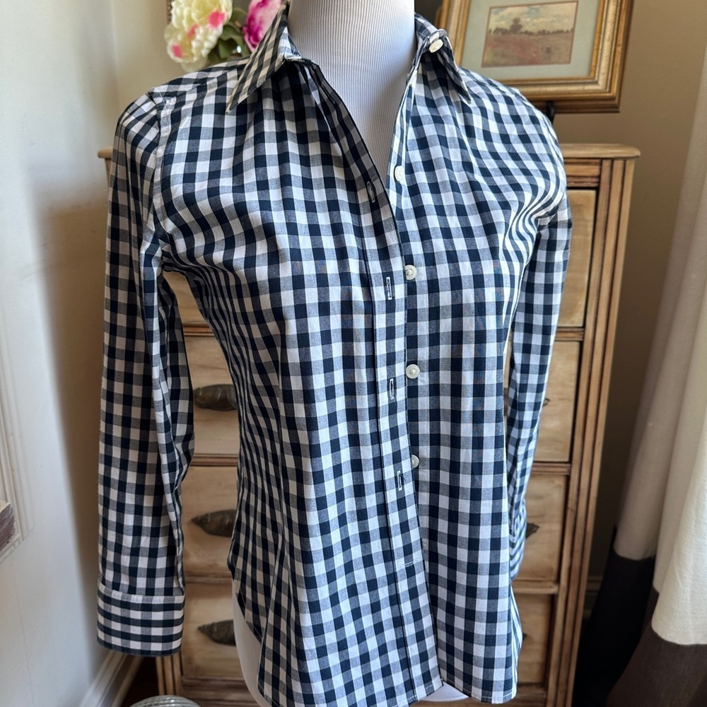 J. Crew Blue and White Gingham Button Down Shirt
